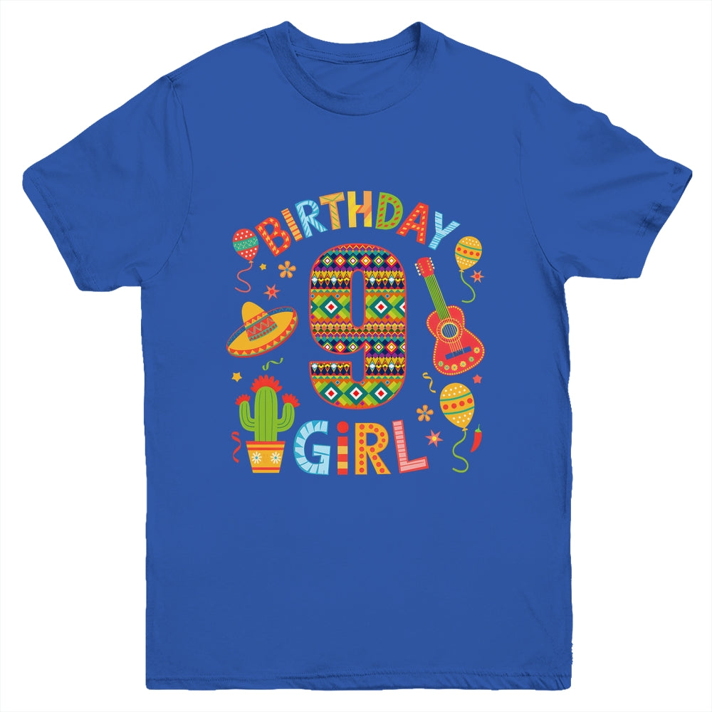 Funny Mexican Party 9th Birthday Girl Fiesta 9 Year Old Youth Shirt | siriusteestore