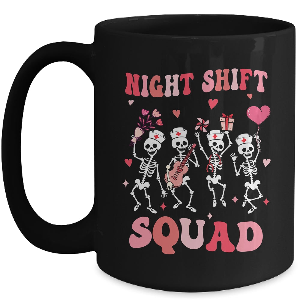 Funny Night Shift Squad Nurses Skeleton Dancing Valentine Mug | siriusteestore