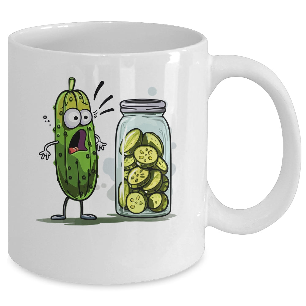 Funny Pickle Surprise A Cucumber And A Jar Of Sliced Pickles Mug | siriusteestore