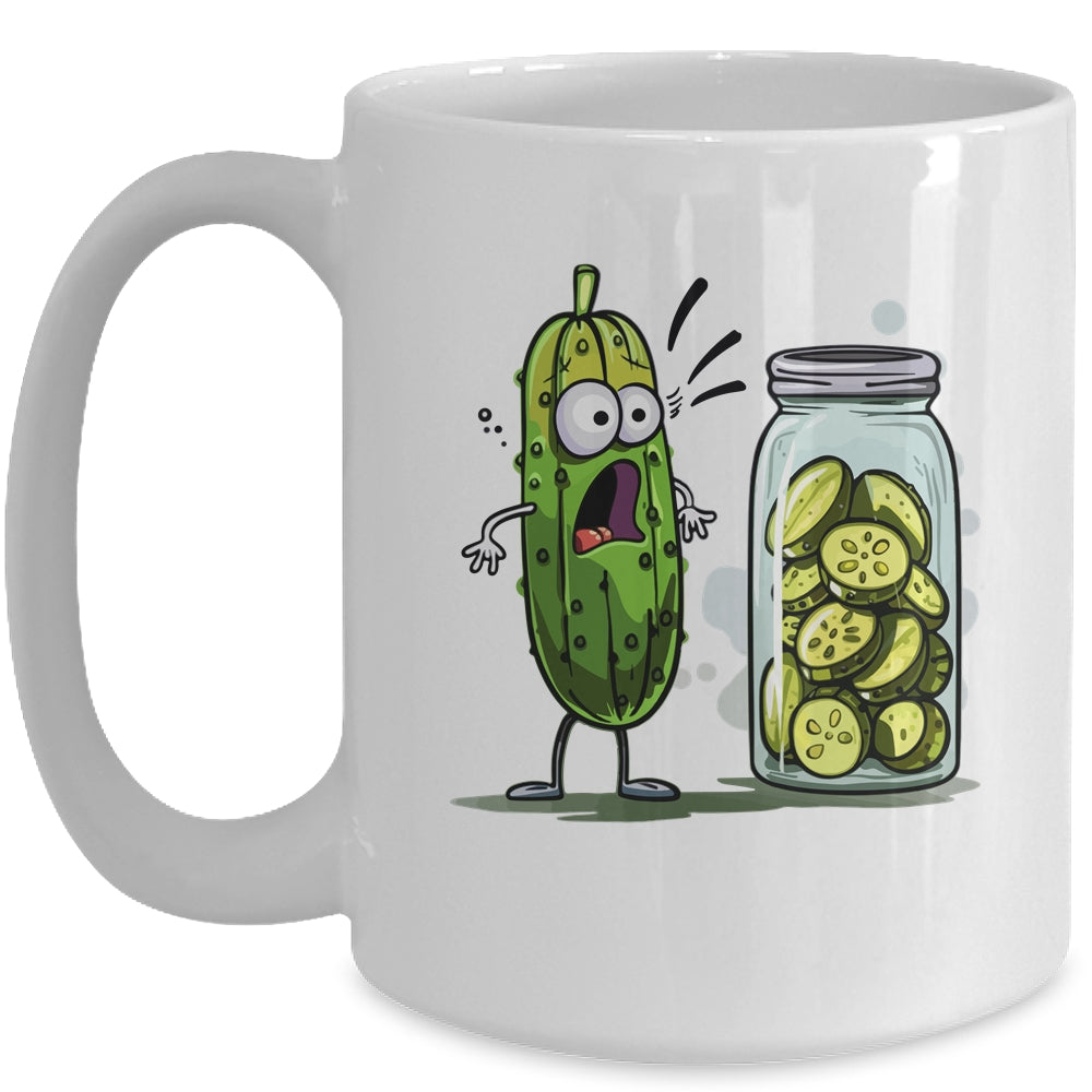 Funny Pickle Surprise A Cucumber And A Jar Of Sliced Pickles Mug | siriusteestore