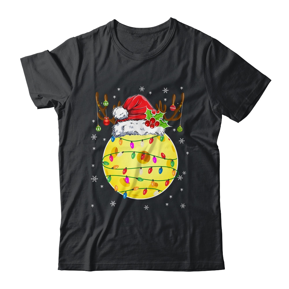 Funny Pickleball Reindeer Santa Hat Christmas Lights Holiday Shirt & Sweatshirt | siriusteestore