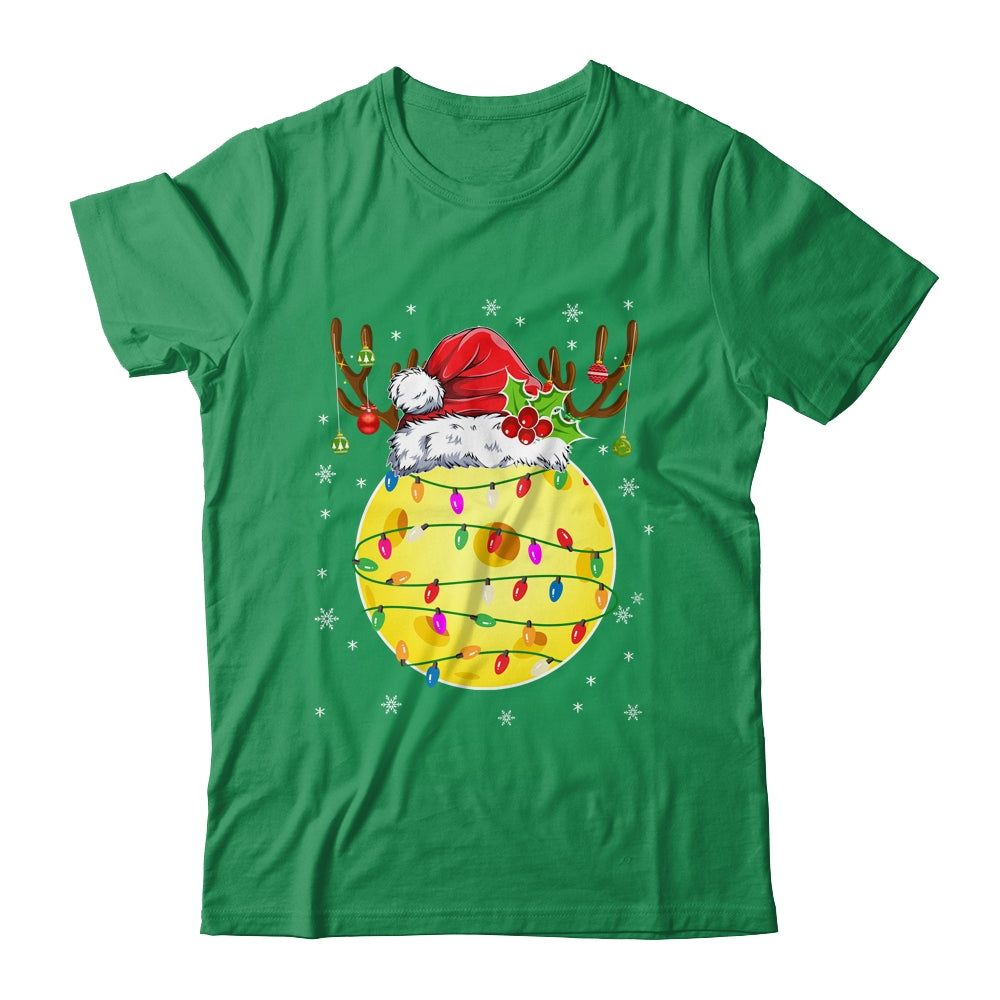 Funny Pickleball Reindeer Santa Hat Christmas Lights Holiday Shirt & Sweatshirt | siriusteestore
