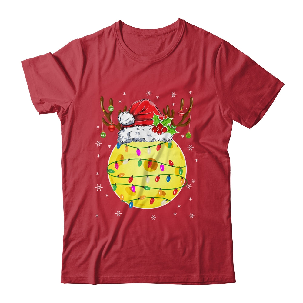 Funny Pickleball Reindeer Santa Hat Christmas Lights Holiday Shirt & Sweatshirt | siriusteestore