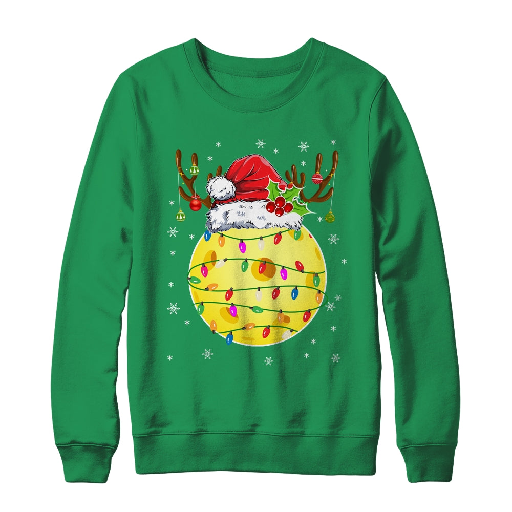 Funny Pickleball Reindeer Santa Hat Christmas Lights Holiday Shirt & Sweatshirt | siriusteestore