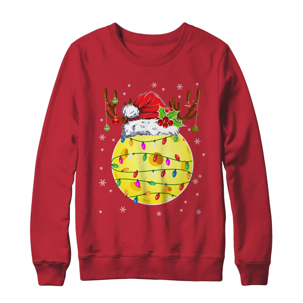Funny Pickleball Reindeer Santa Hat Christmas Lights Holiday Shirt & Sweatshirt | siriusteestore