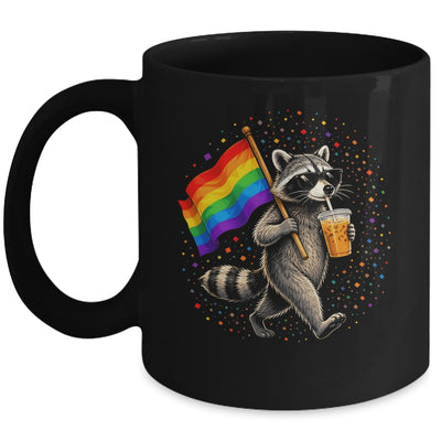 Funny Raccoon Drinking Iced Coffee Rainbow Flag Lgbtq Pride Mug | siriusteestore