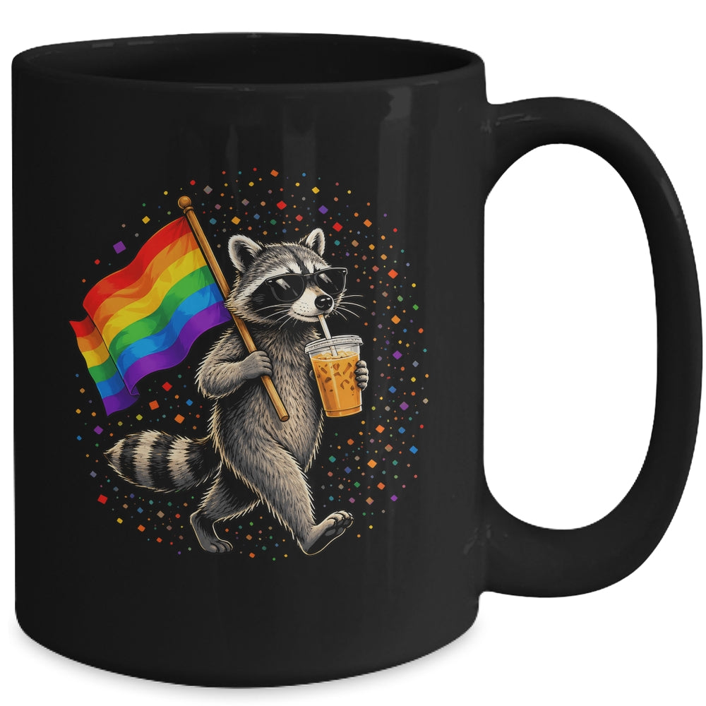 Funny Raccoon Drinking Iced Coffee Rainbow Flag Lgbtq Pride Mug | siriusteestore