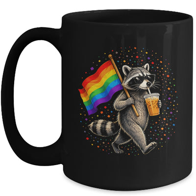 Funny Raccoon Drinking Iced Coffee Rainbow Flag Lgbtq Pride Mug | siriusteestore