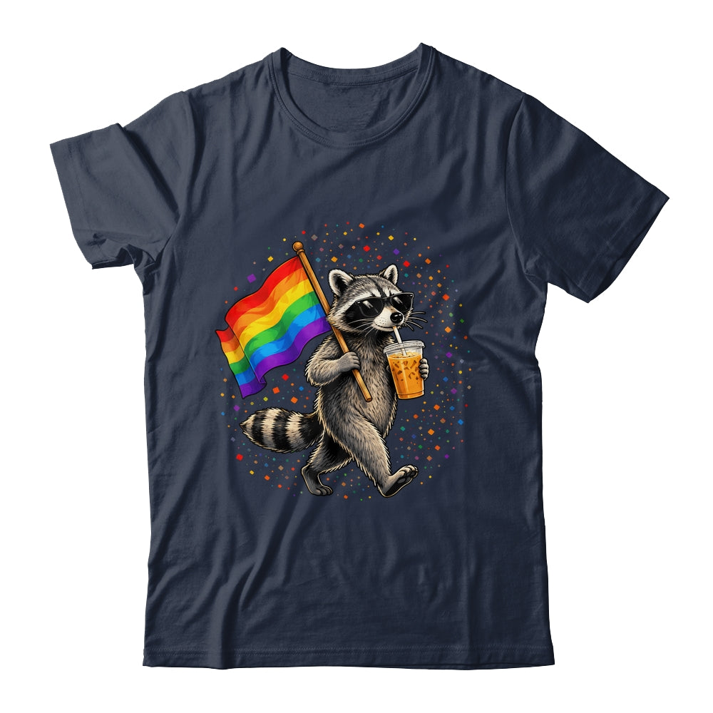 Funny Raccoon Drinking Iced Coffee Rainbow Flag Lgbtq Pride Shirt & Tank Top | siriusteestore