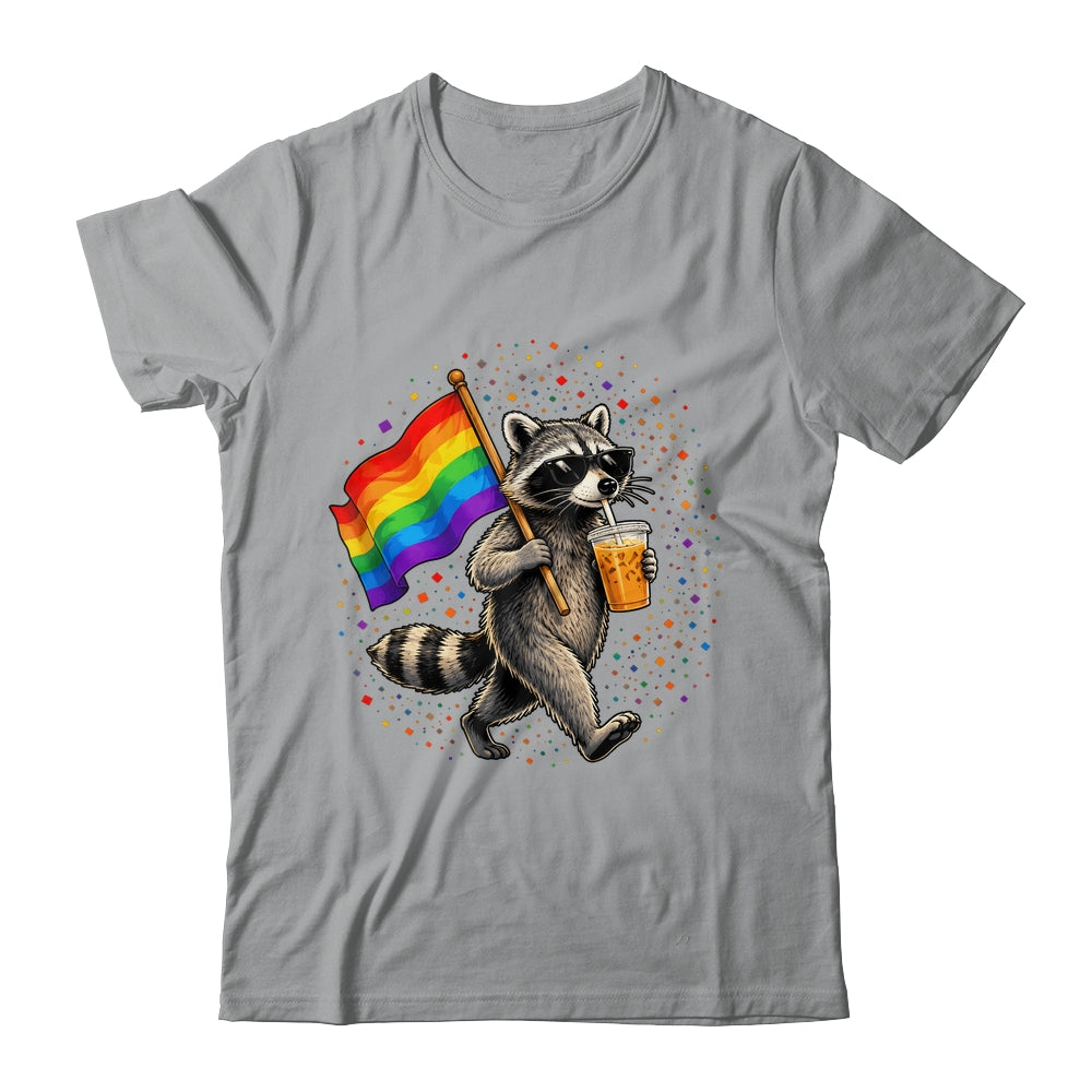 Funny Raccoon Drinking Iced Coffee Rainbow Flag Lgbtq Pride Shirt & Tank Top | siriusteestore