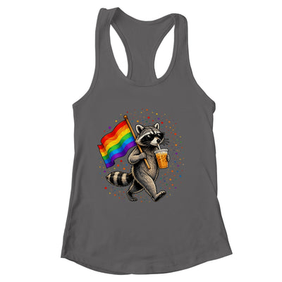 Funny Raccoon Drinking Iced Coffee Rainbow Flag Lgbtq Pride Shirt & Tank Top | siriusteestore