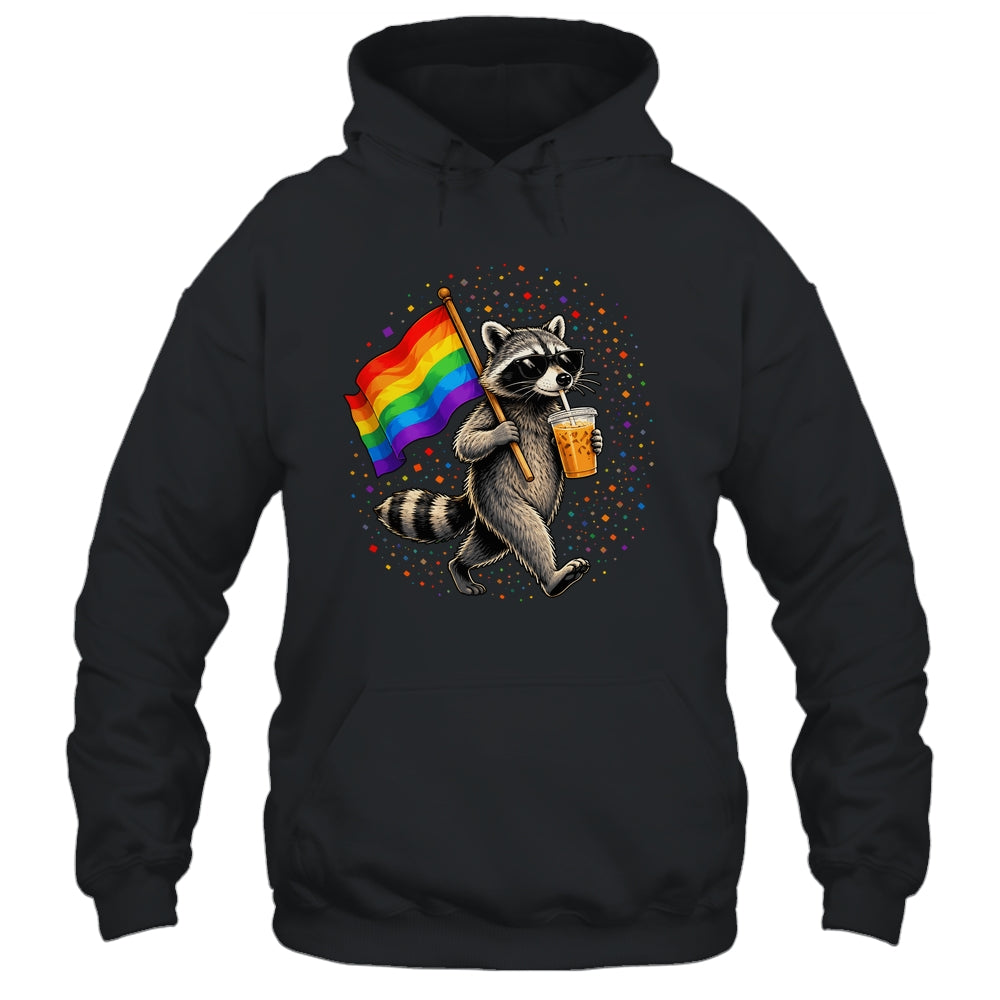 Funny Raccoon Drinking Iced Coffee Rainbow Flag Lgbtq Pride Shirt & Tank Top | siriusteestore