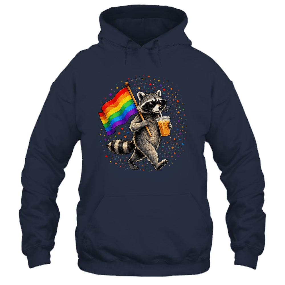 Funny Raccoon Drinking Iced Coffee Rainbow Flag Lgbtq Pride Shirt & Tank Top | siriusteestore