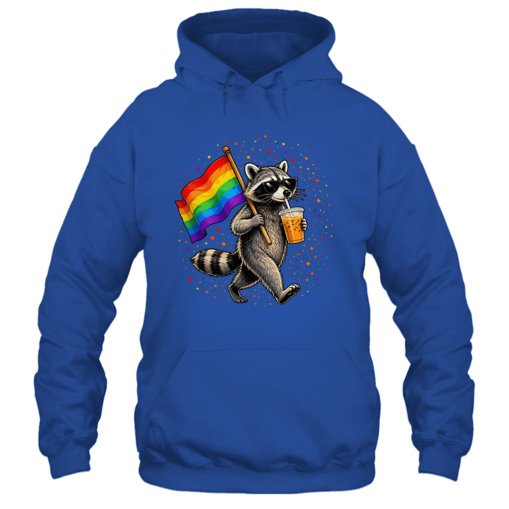 Funny Raccoon Drinking Iced Coffee Rainbow Flag Lgbtq Pride Shirt & Tank Top | siriusteestore