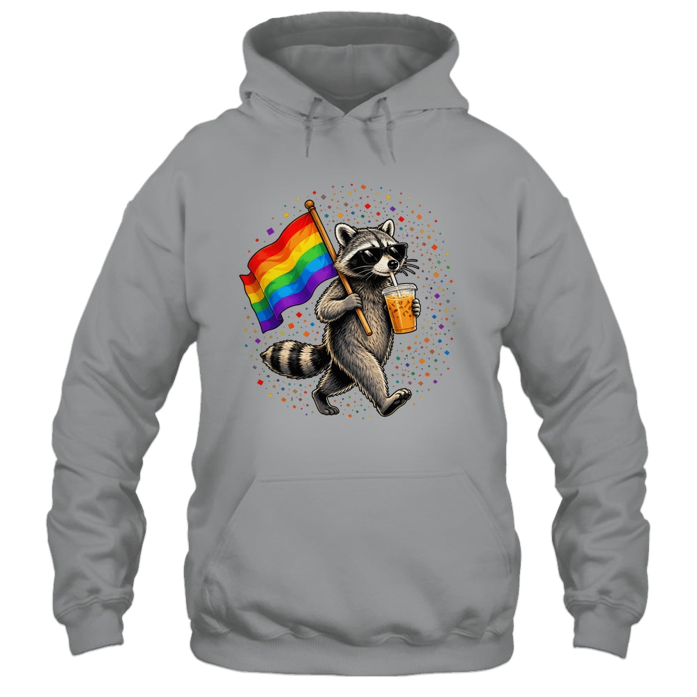 Funny Raccoon Drinking Iced Coffee Rainbow Flag Lgbtq Pride Shirt & Tank Top | siriusteestore