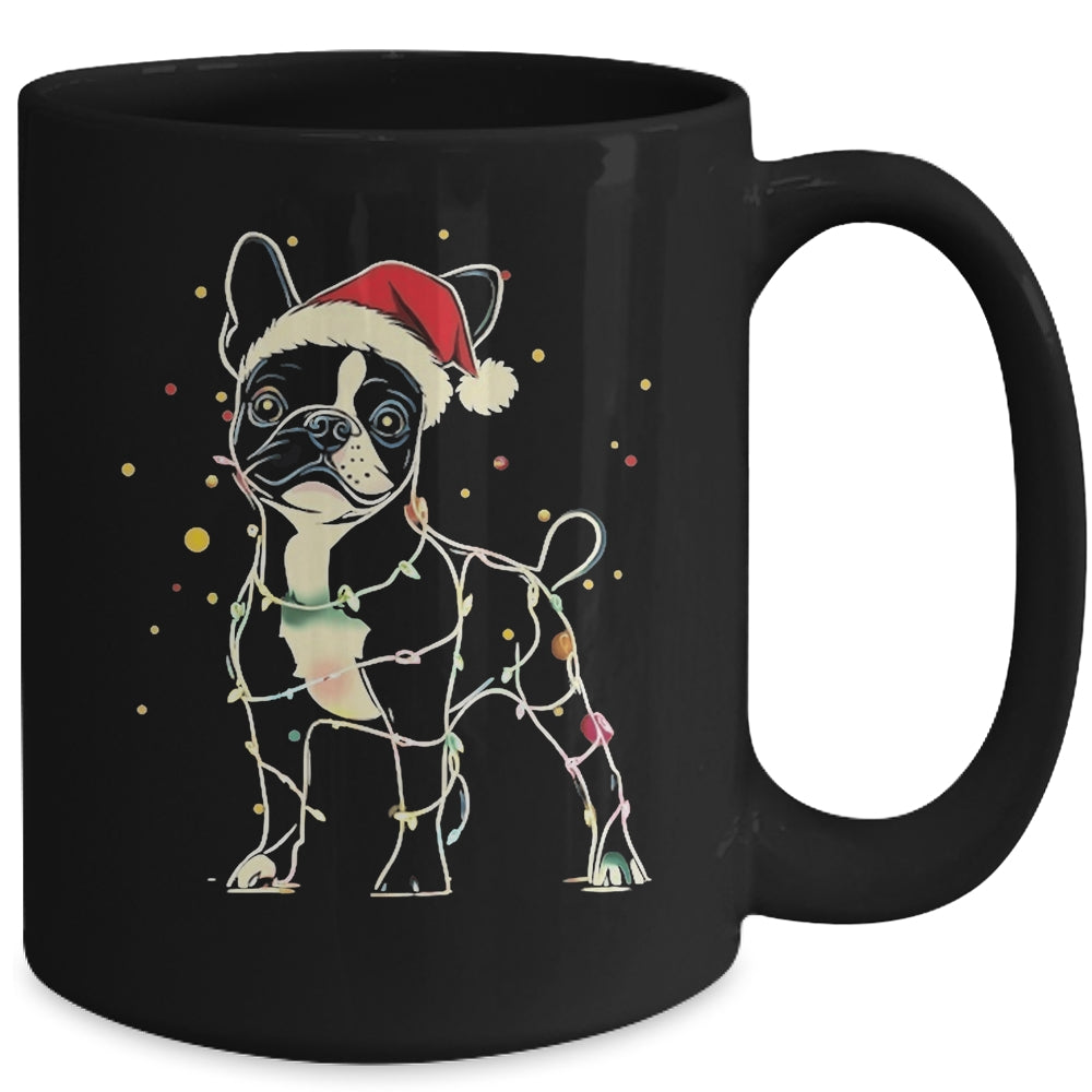 Funny Santa Boston Terrier Retriever Christmas Lights Dog Lover Mug | siriusteestore