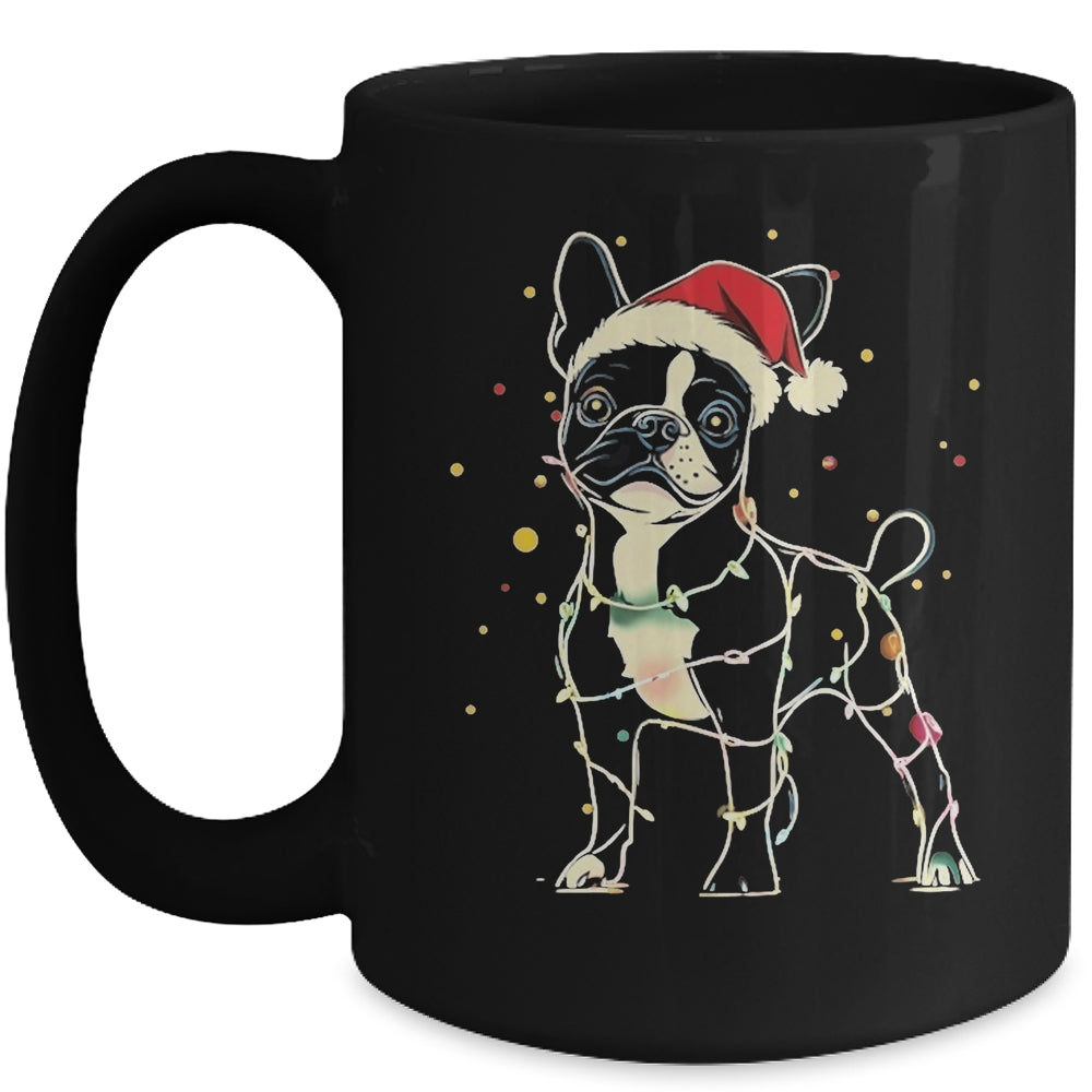 Funny Santa Boston Terrier Retriever Christmas Lights Dog Lover Mug | siriusteestore