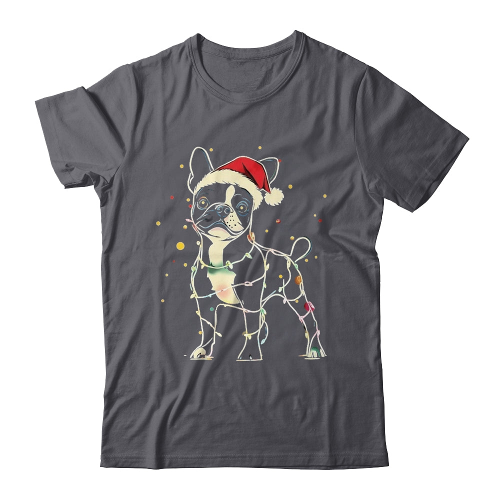 Funny Santa Boston Terrier Retriever Christmas Lights Dog Lover Shirt & Sweatshirt | siriusteestore