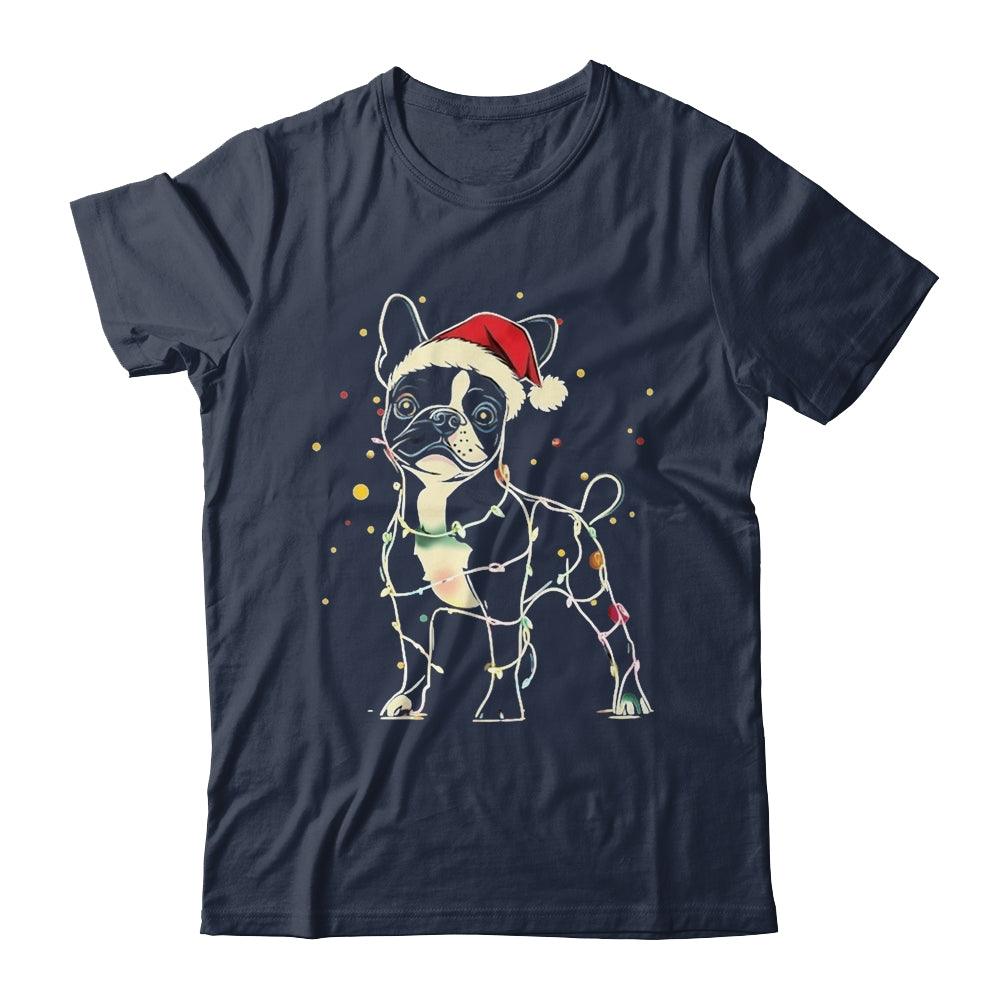 Funny Santa Boston Terrier Retriever Christmas Lights Dog Lover Shirt & Sweatshirt | siriusteestore