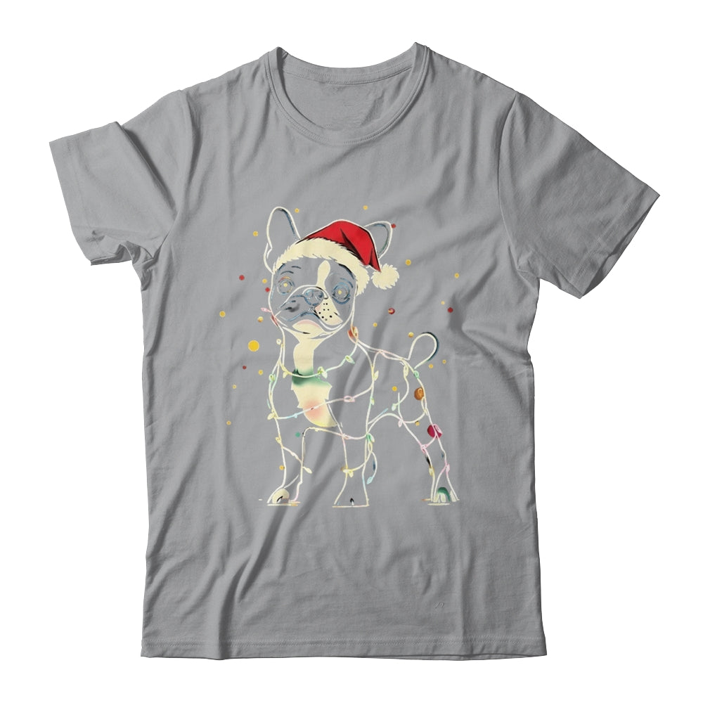 Funny Santa Boston Terrier Retriever Christmas Lights Dog Lover Shirt & Sweatshirt | siriusteestore