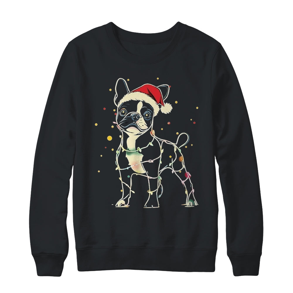 Funny Santa Boston Terrier Retriever Christmas Lights Dog Lover Shirt & Sweatshirt | siriusteestore