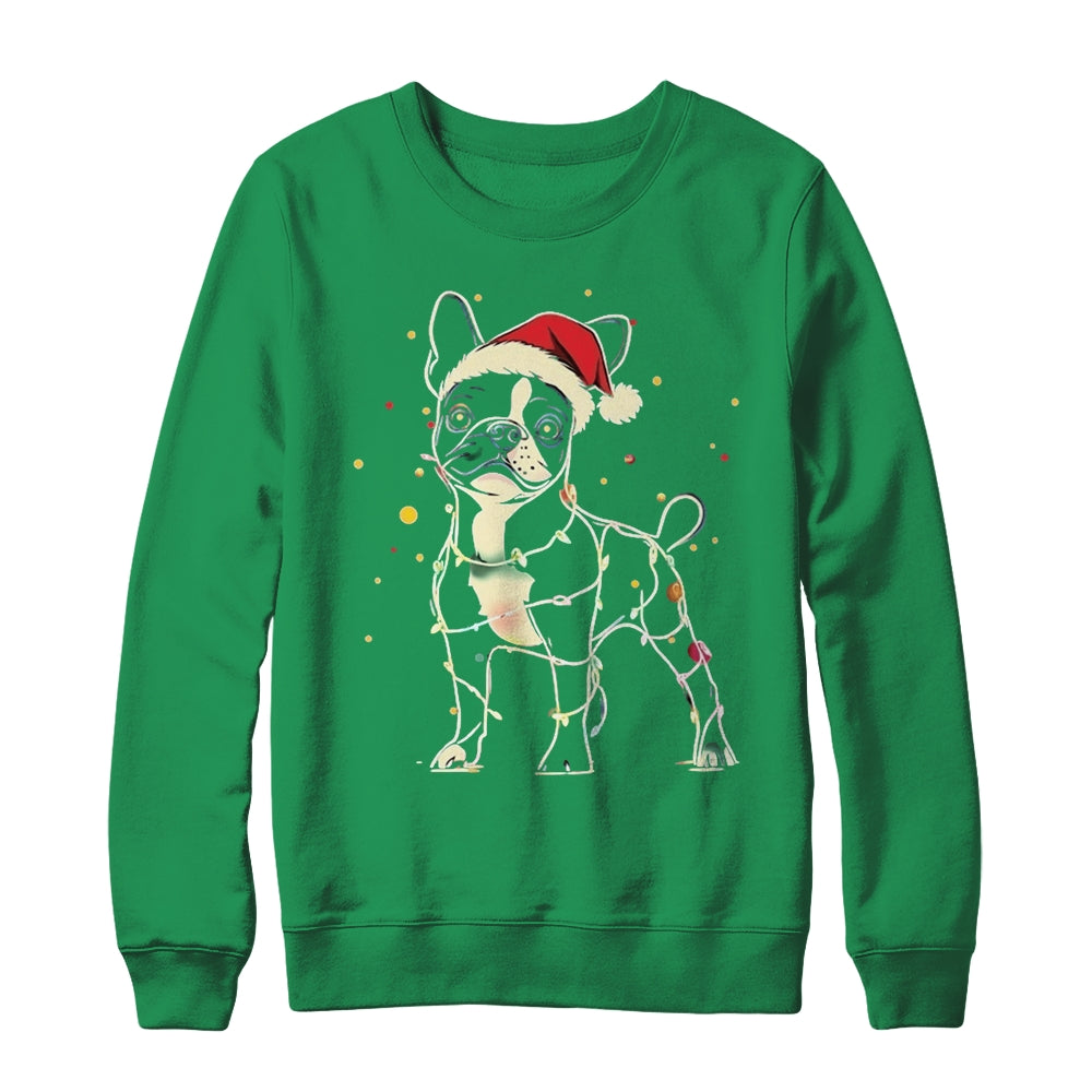Funny Santa Boston Terrier Retriever Christmas Lights Dog Lover Shirt & Sweatshirt | siriusteestore