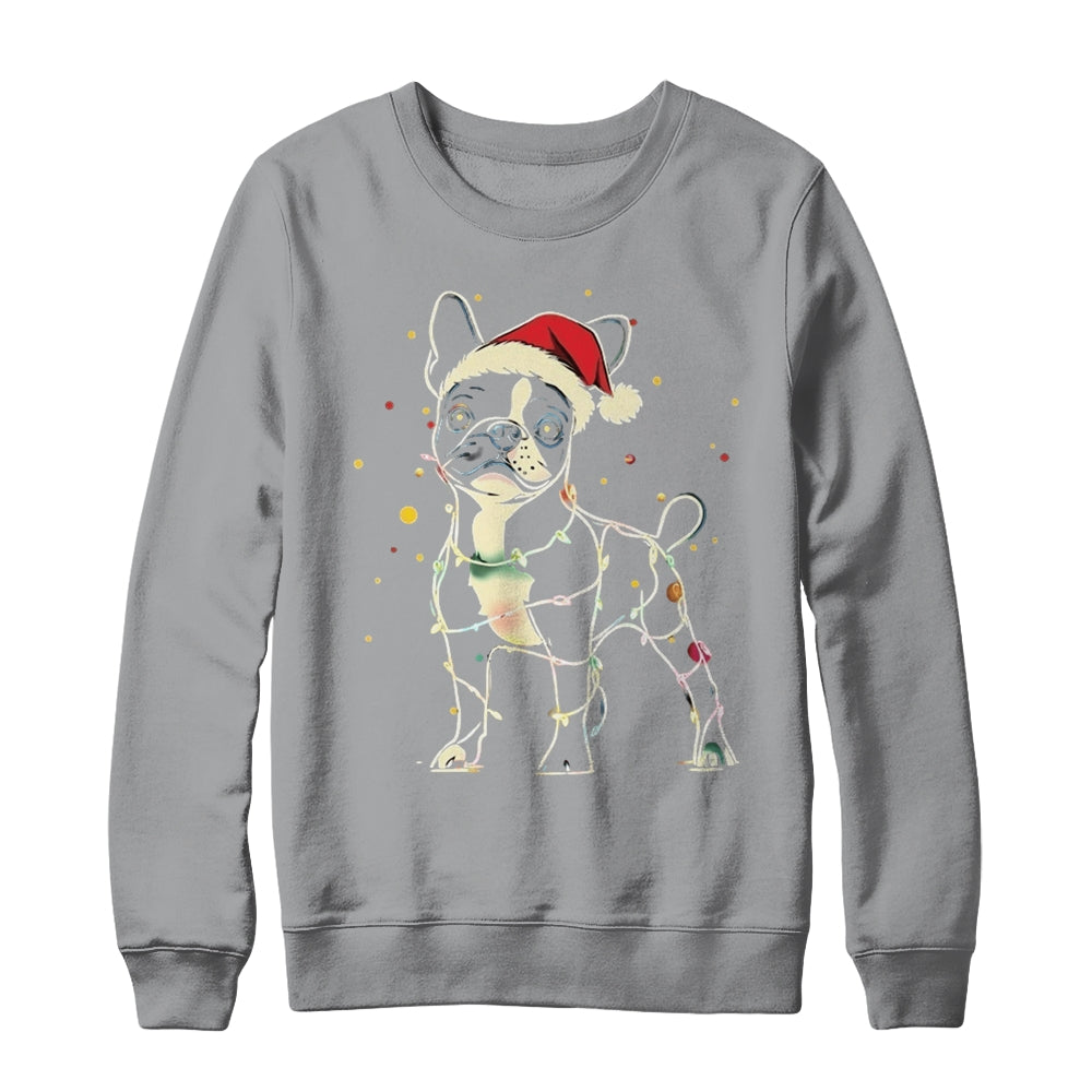 Funny Santa Boston Terrier Retriever Christmas Lights Dog Lover Shirt & Sweatshirt | siriusteestore