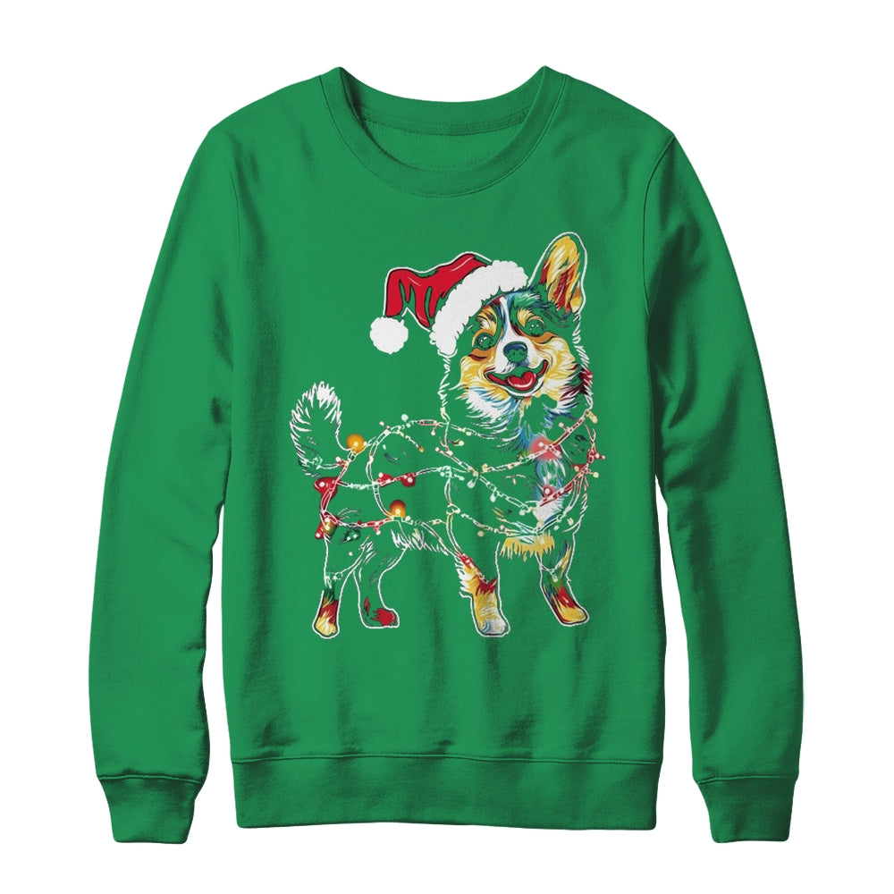 Funny Santa Corgi Retriever Christmas Lights Dog Lover Shirt & Sweatshirt | siriusteestore