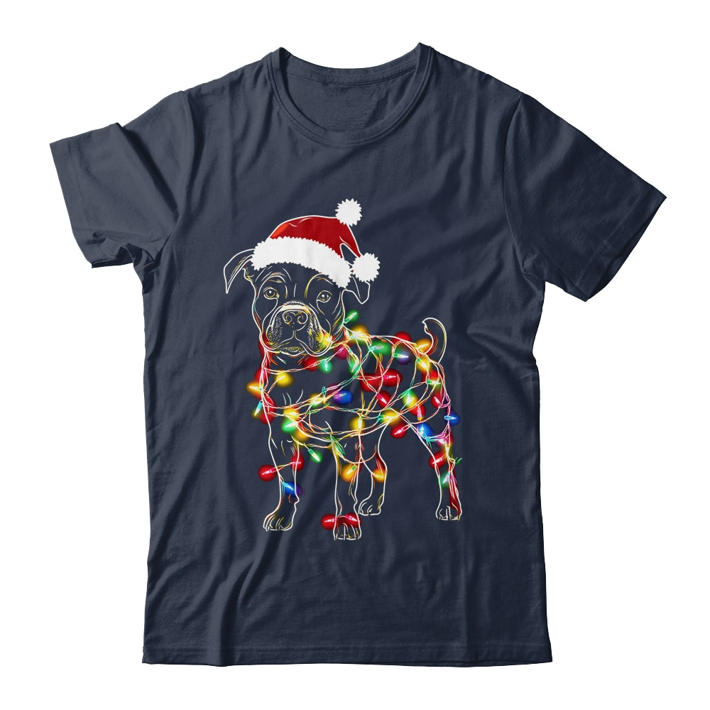 Funny Santa Pitbull Retriever Christmas Lights Dog Lover Shirt & Sweatshirt | siriusteestore