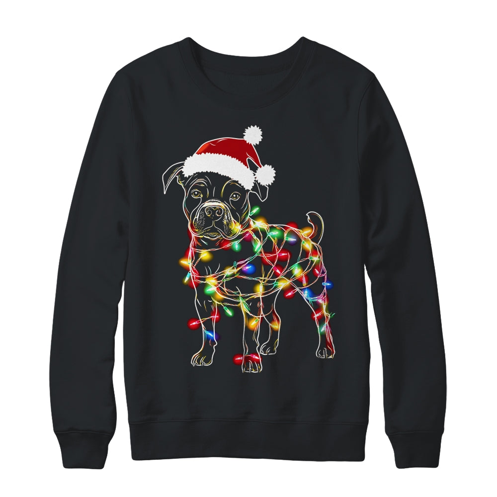 Funny Santa Pitbull Retriever Christmas Lights Dog Lover Shirt & Sweatshirt | siriusteestore