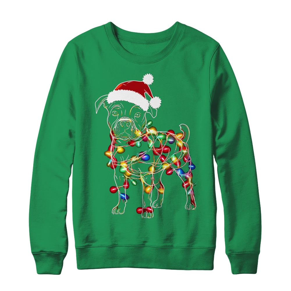 Funny Santa Pitbull Retriever Christmas Lights Dog Lover Shirt & Sweatshirt | siriusteestore