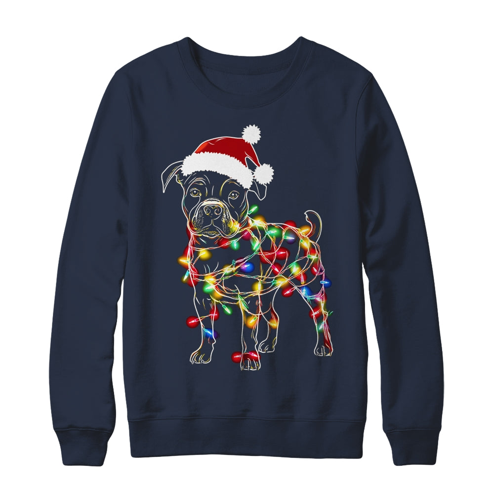 Funny Santa Pitbull Retriever Christmas Lights Dog Lover Shirt & Sweatshirt | siriusteestore