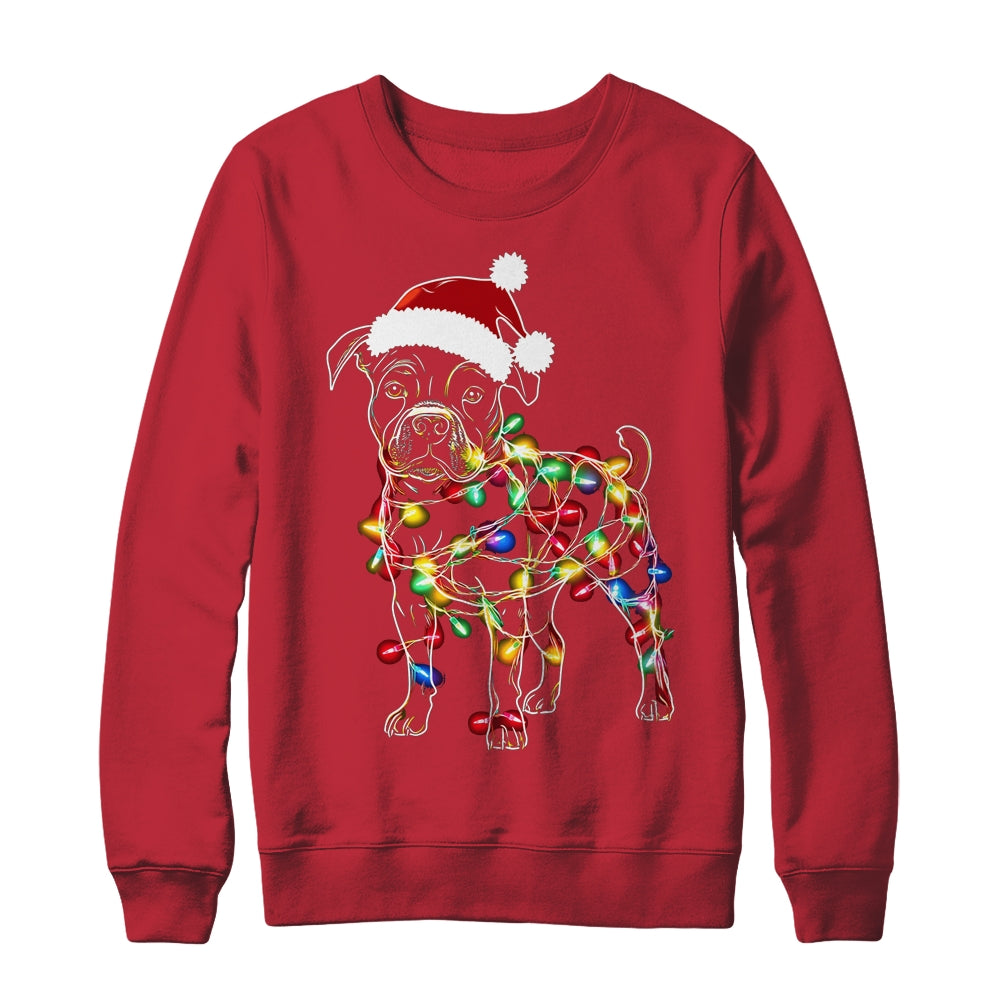 Funny Santa Pitbull Retriever Christmas Lights Dog Lover Shirt & Sweatshirt | siriusteestore