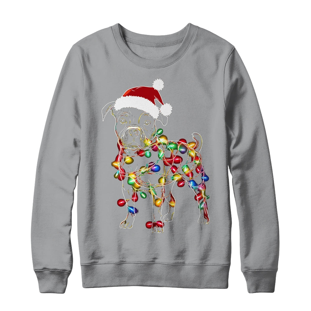 Funny Santa Pitbull Retriever Christmas Lights Dog Lover Shirt & Sweatshirt | siriusteestore