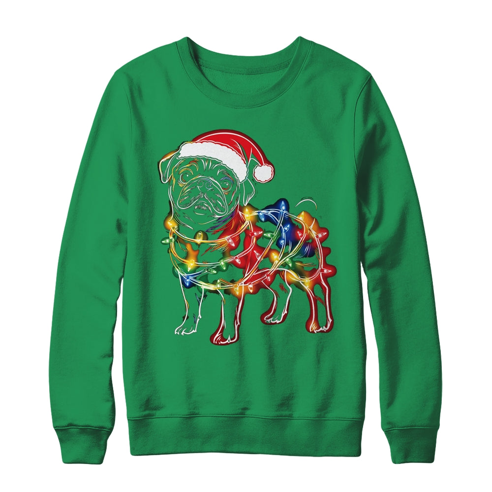 Funny Santa Pug Retriever Christmas Lights Dog Lover Shirt & Sweatshirt | siriusteestore