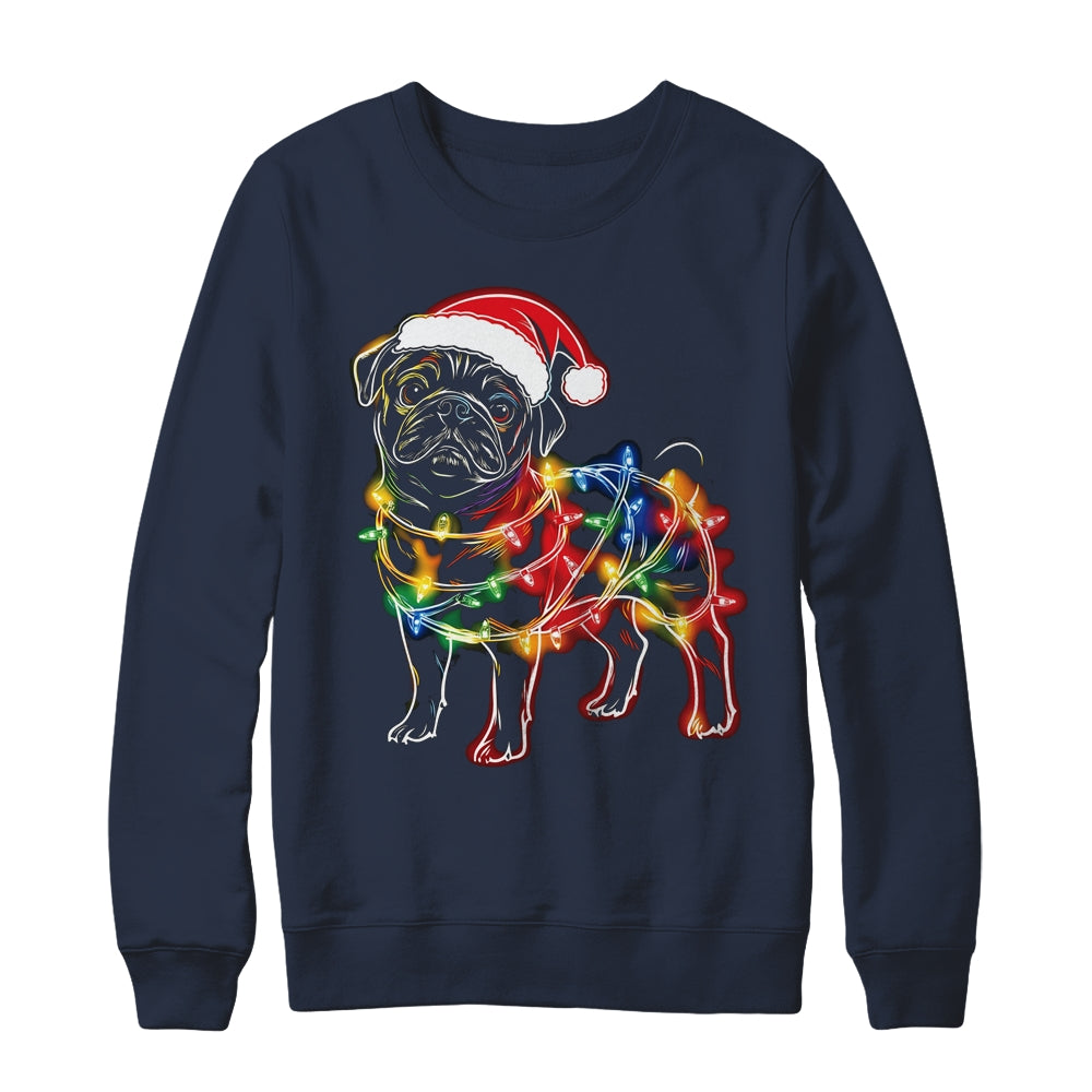 Funny Santa Pug Retriever Christmas Lights Dog Lover Shirt & Sweatshirt | siriusteestore