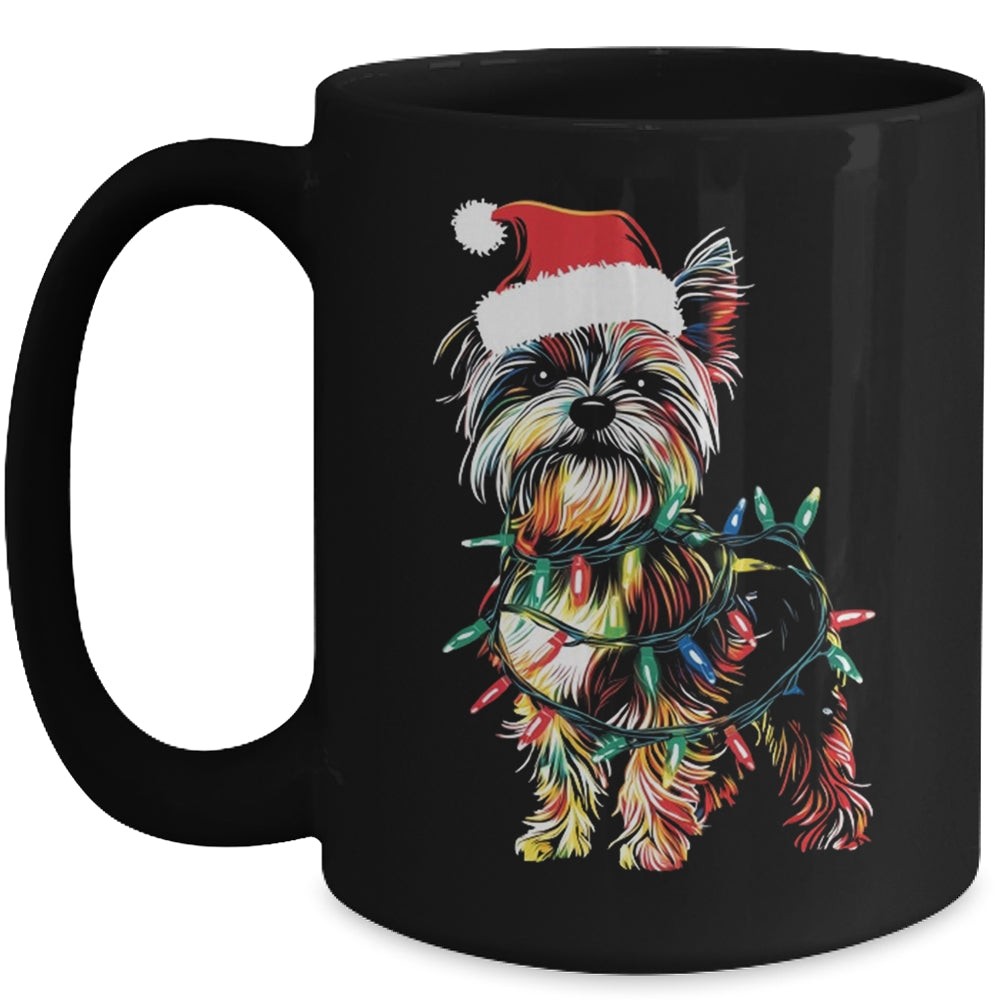 Funny Santa Yorkie Retriever Christmas Lights Dog Lover Mug | siriusteestore