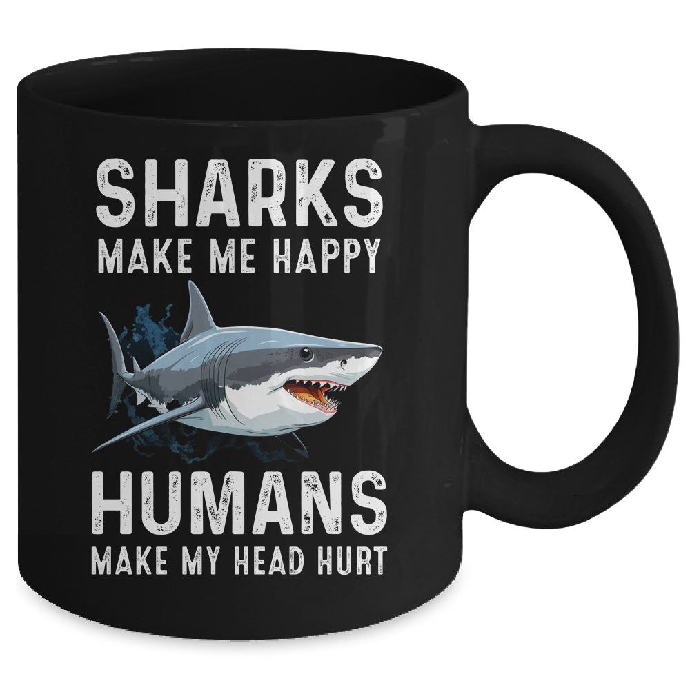 Funny Sharks Make Me Happy Marine Biology Shark Mug | siriusteestore