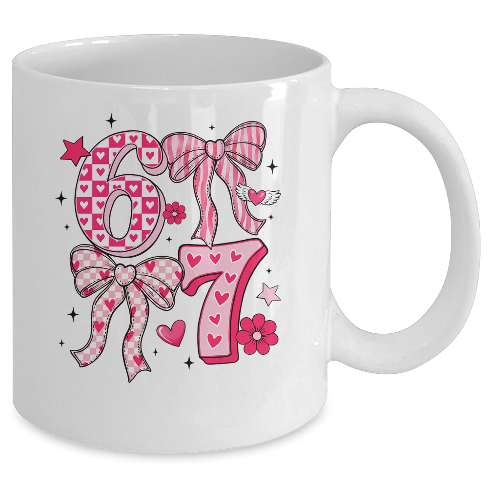Funny Six Seven Valentine Coquette Bow Heart 6 7 Meme Girls Mug | siriusteestore