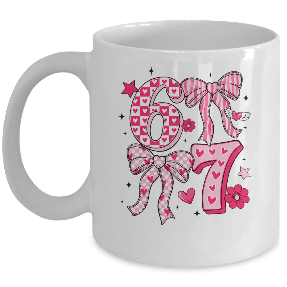 Funny Six Seven Valentine Coquette Bow Heart 6 7 Meme Girls Mug | siriusteestore