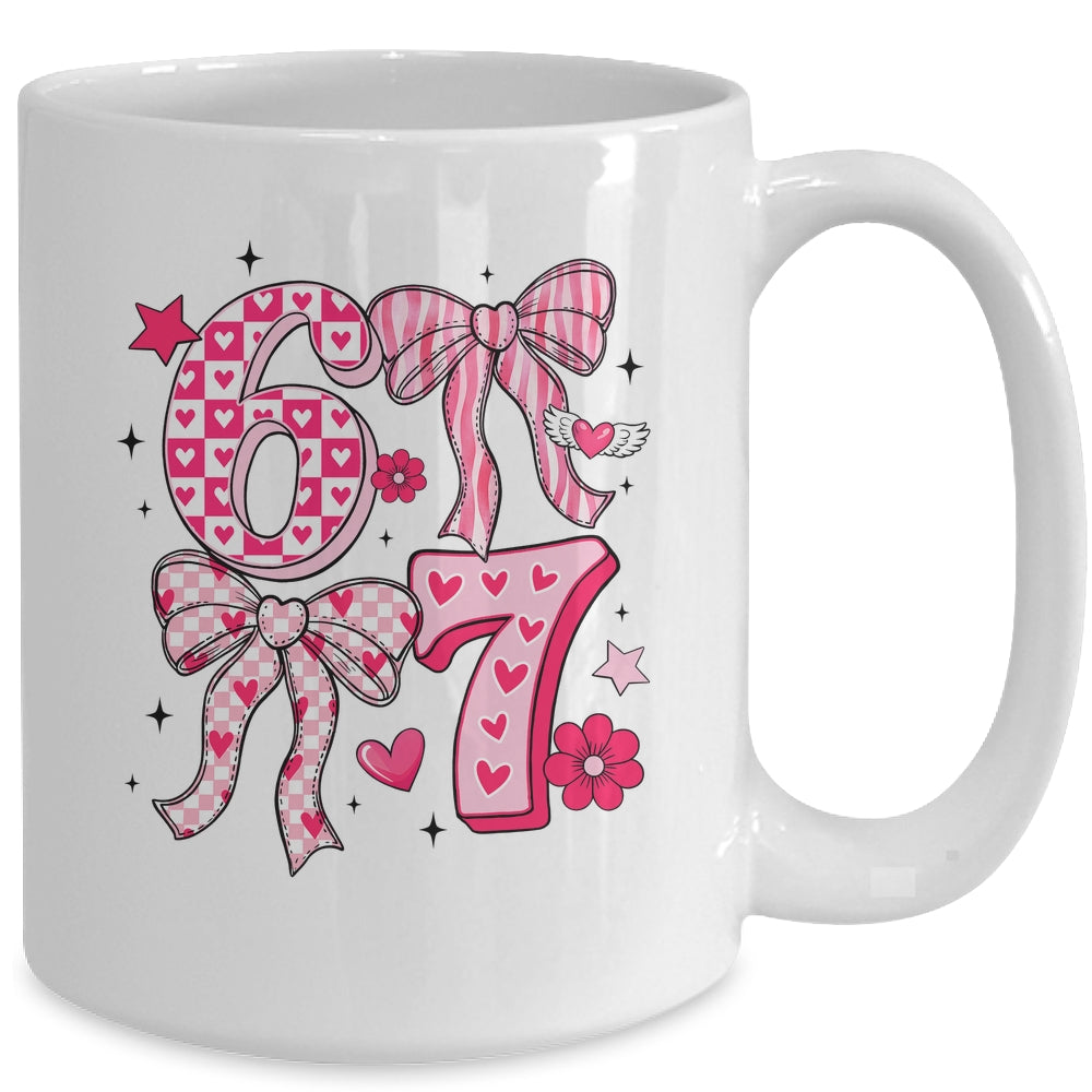 Funny Six Seven Valentine Coquette Bow Heart 6 7 Meme Girls Mug | siriusteestore