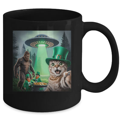 Funny St Patricks Day Cat Selfie With Leprechaun Bigfoot UFO Mug | siriusteestore