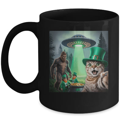 Funny St Patricks Day Cat Selfie With Leprechaun Bigfoot UFO Mug | siriusteestore