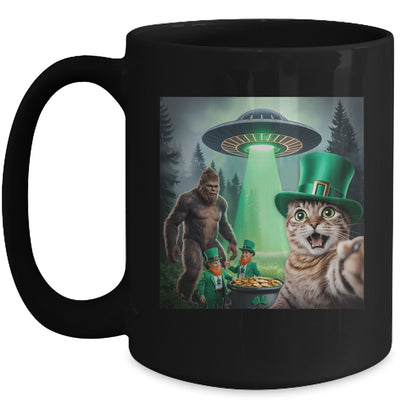 Funny St Patricks Day Cat Selfie With Leprechaun Bigfoot UFO Mug | siriusteestore