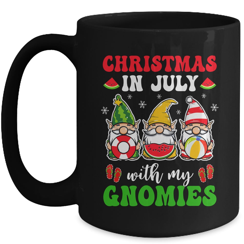 Funny Summer Vacation Gnomies Gnomes For Christmas In July Mug | siriusteestore