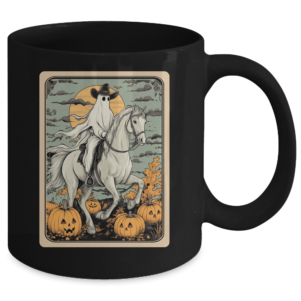 Funny Tarot Card Halloween Season Cowboy Ghost Riding Horse Mug | siriusteestore