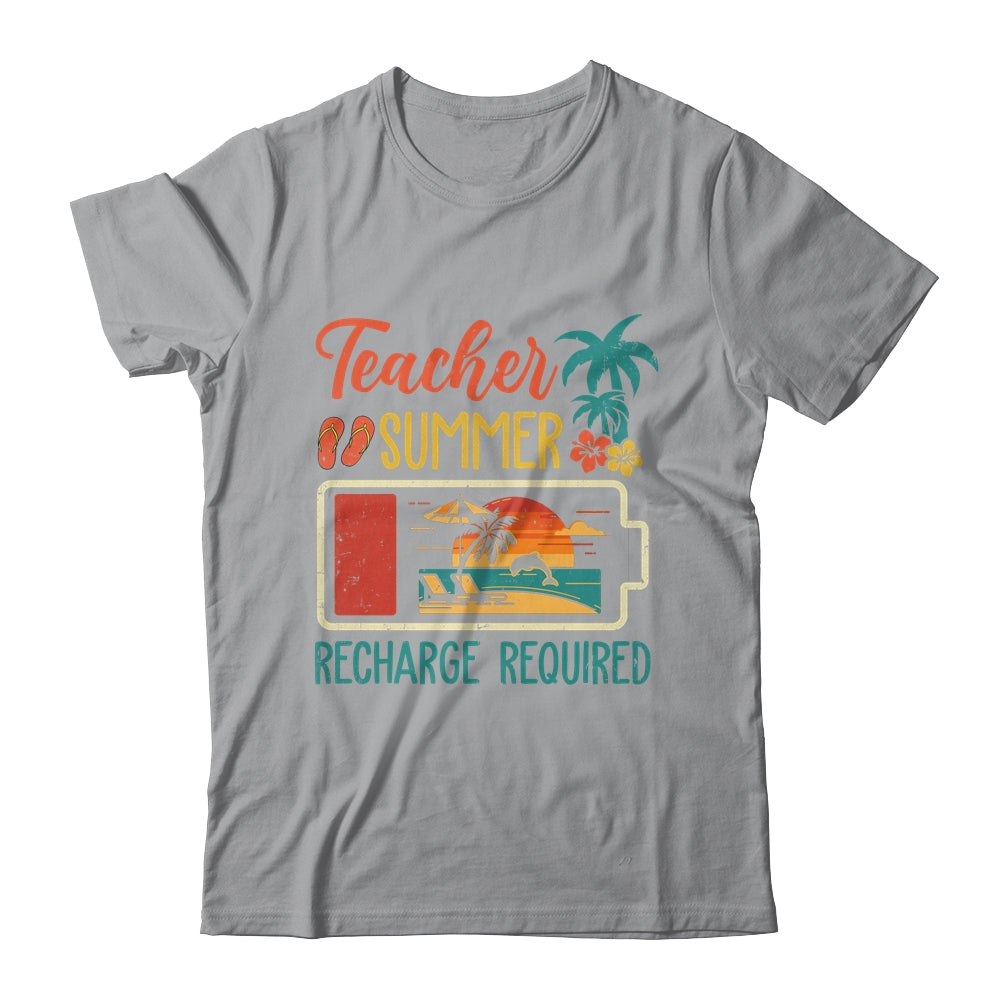 Funny Teacher Summer Recharge Required Last Day School Retro Shirt & Tank Top | siriusteestore