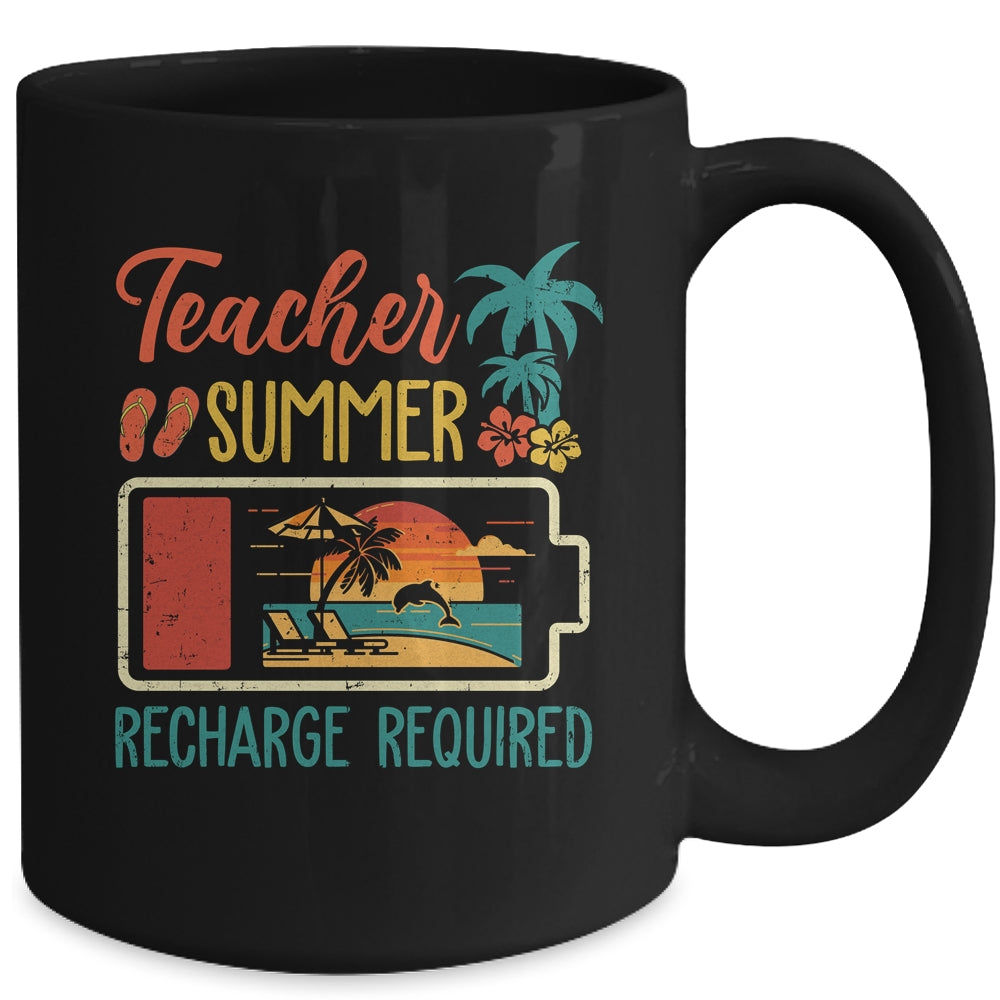 Funny Teacher Summer Recharge Required Last Day School Retro Mug | siriusteestore