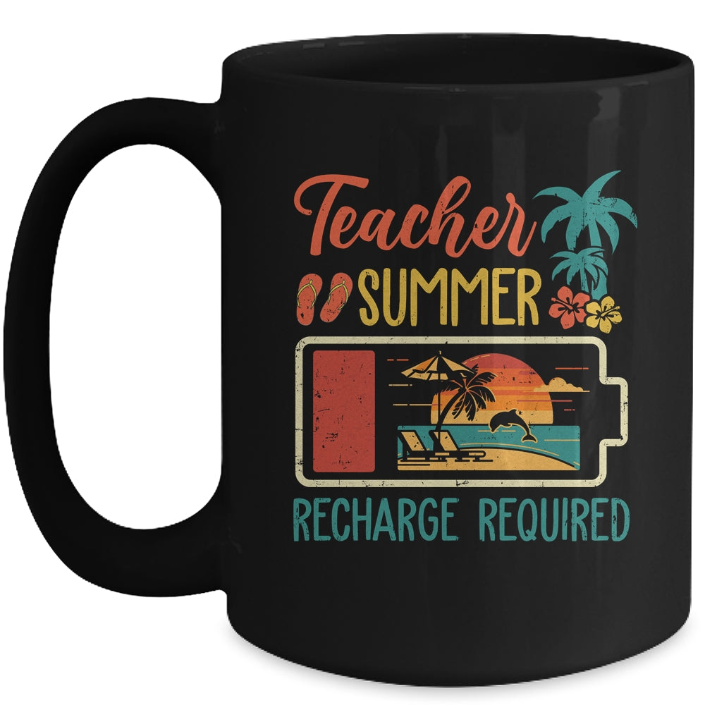 Funny Teacher Summer Recharge Required Last Day School Retro Mug | siriusteestore