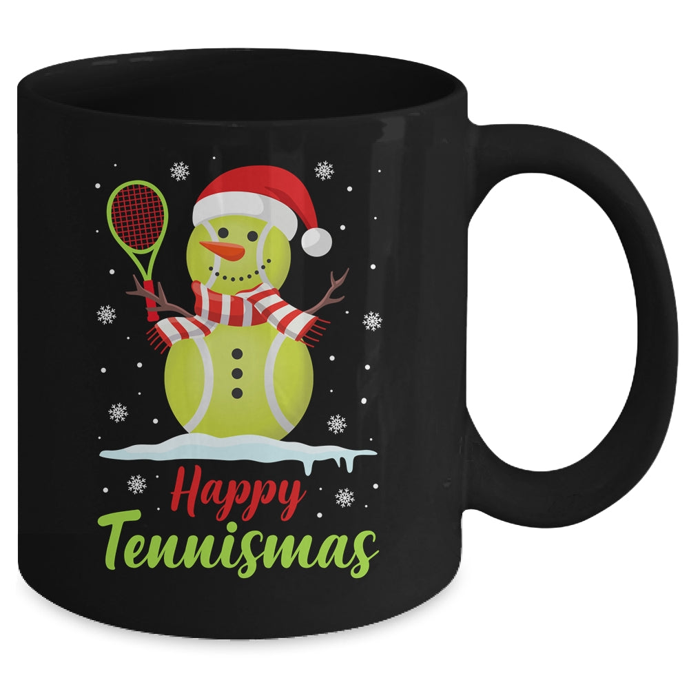 Funny Tennis Player Xmas Lights Christmas Tennis Snowman Mug | siriusteestore